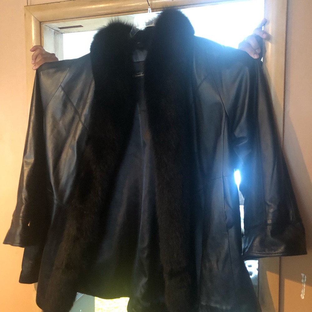 Leather coat with fur